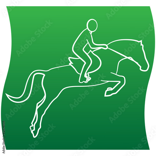 Show jumping icon of a set - green gradient vector outline of horse and jockey