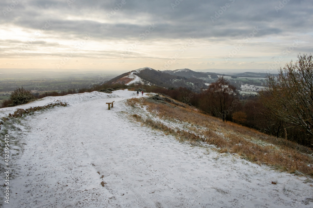 Malvern Hills in snowy weather Worcestershire UK Malvern Hills in snowy weather Worcestershire UK