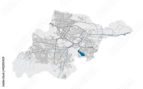 Detailed map of Kabul city, Cityscape. Royalty free vector illustration.