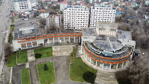 Aerial drone view of an old building in Chisinau, Moldova