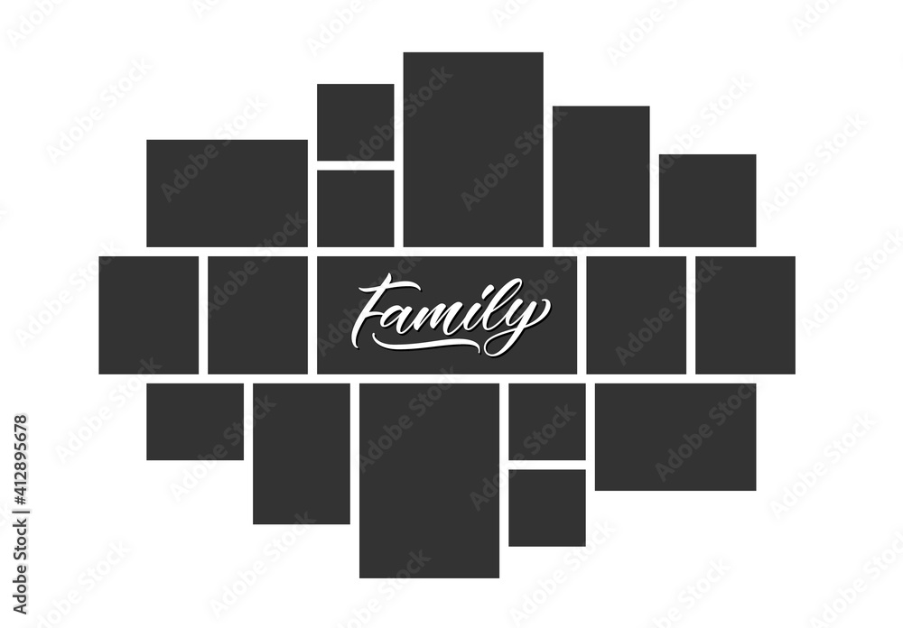 Family photo collage frames template for interior design. Vector collage layout for photo montage. Family photo collage frames template for interior design. Vector collage layout for photo montage.