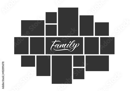 Family photo collage frames template for interior design. Vector collage layout for photo montage.