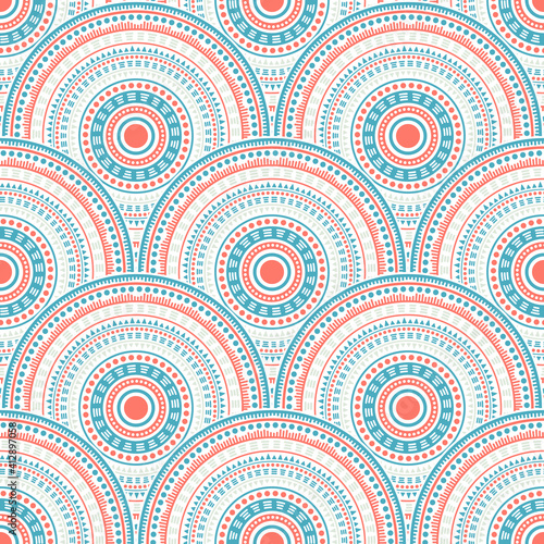 Ethnic circle shapes seamless geometric pattern.