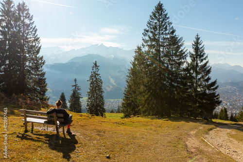 tourist in the mountains photo