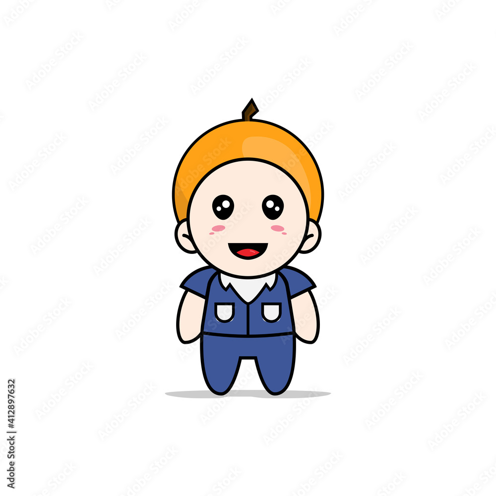 Cute men character wearing orange costume. Cute men character wearing orange costume.