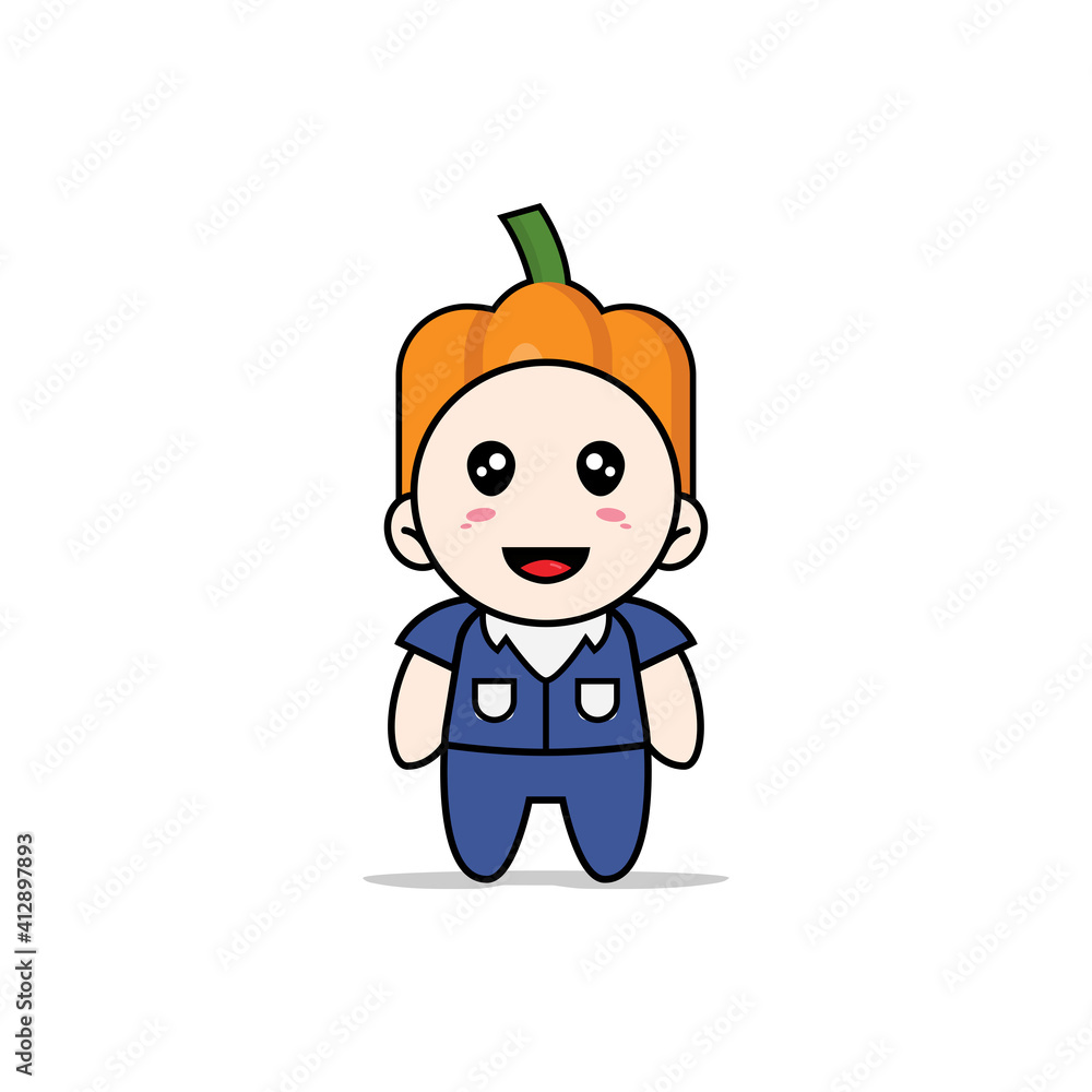 Cute men character wearing pumpkin costume. Cute men character wearing pumpkin costume.