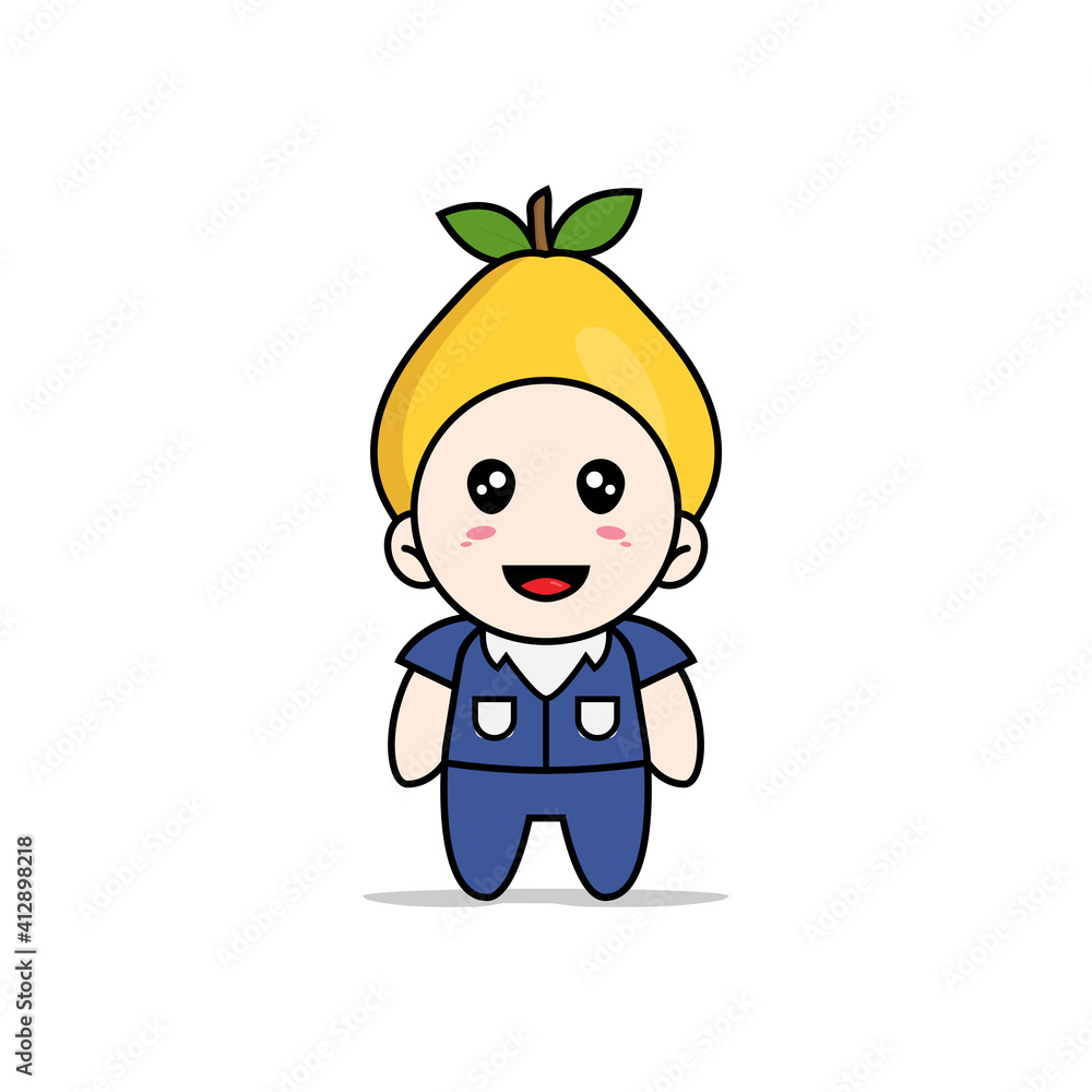Cute men character wearing quince costume. Cute men character wearing quince costume.