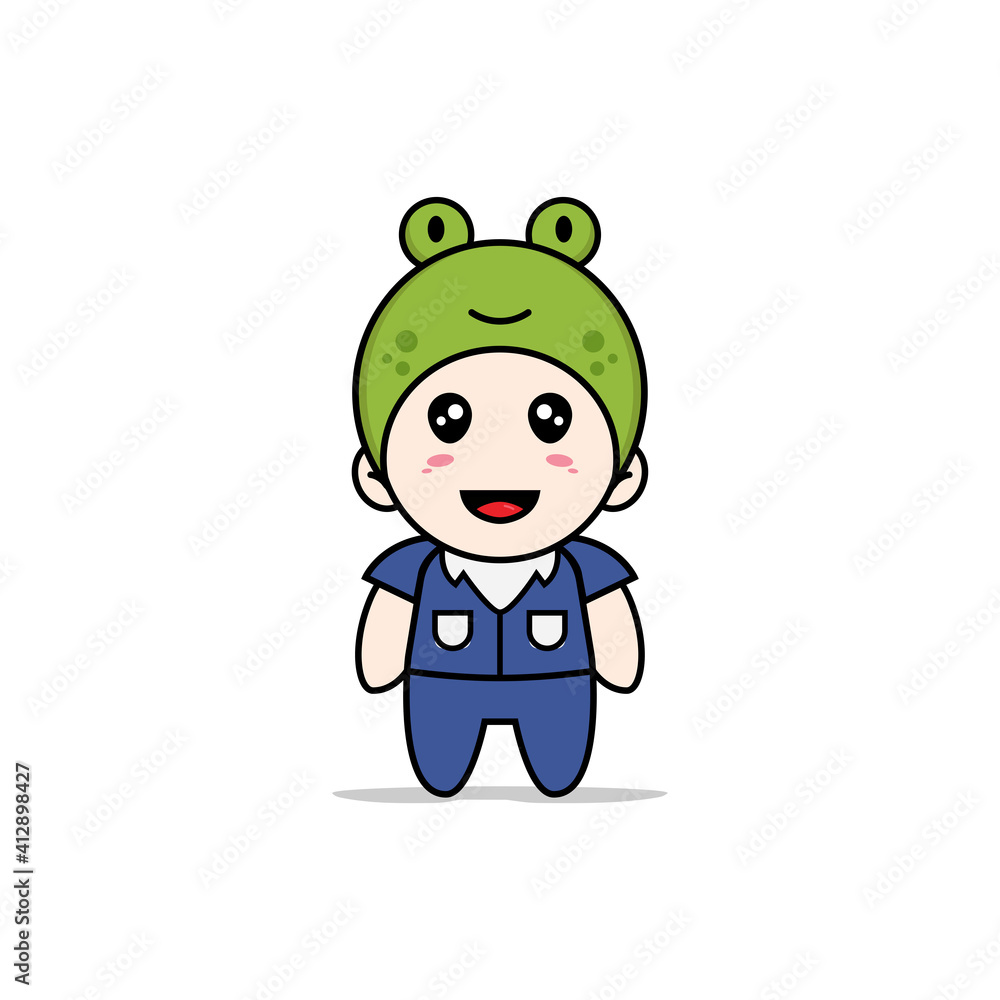 Cute men character wearing frog costume. Cute men character wearing frog costume.