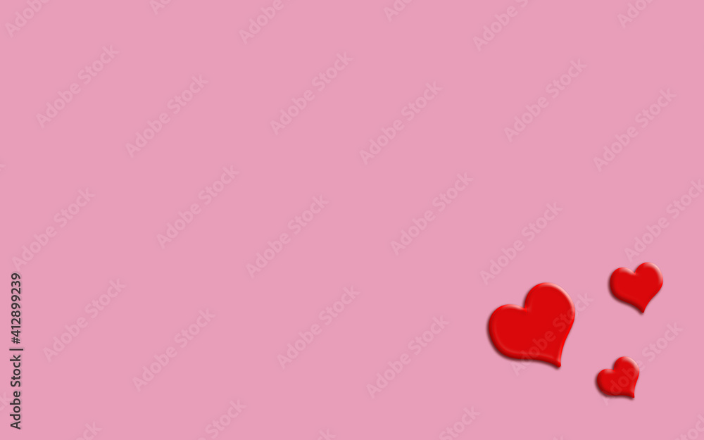Pink background with red hearts. Love and Valentines day concept.