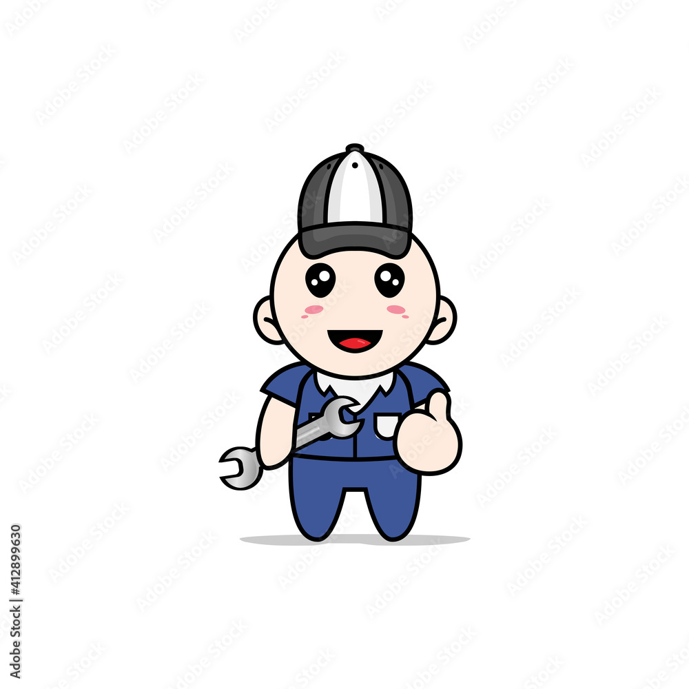 Cute men character design wearing mechanic costume. Cute men character design wearing mechanic costume.