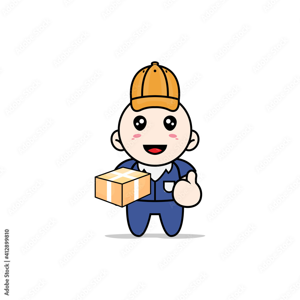 Cute men character wearing delivery boy costume. Cute men character wearing delivery boy costume.
