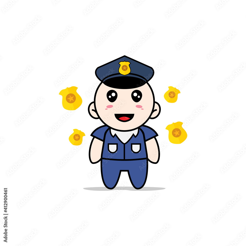 Cute men character wearing police costume.