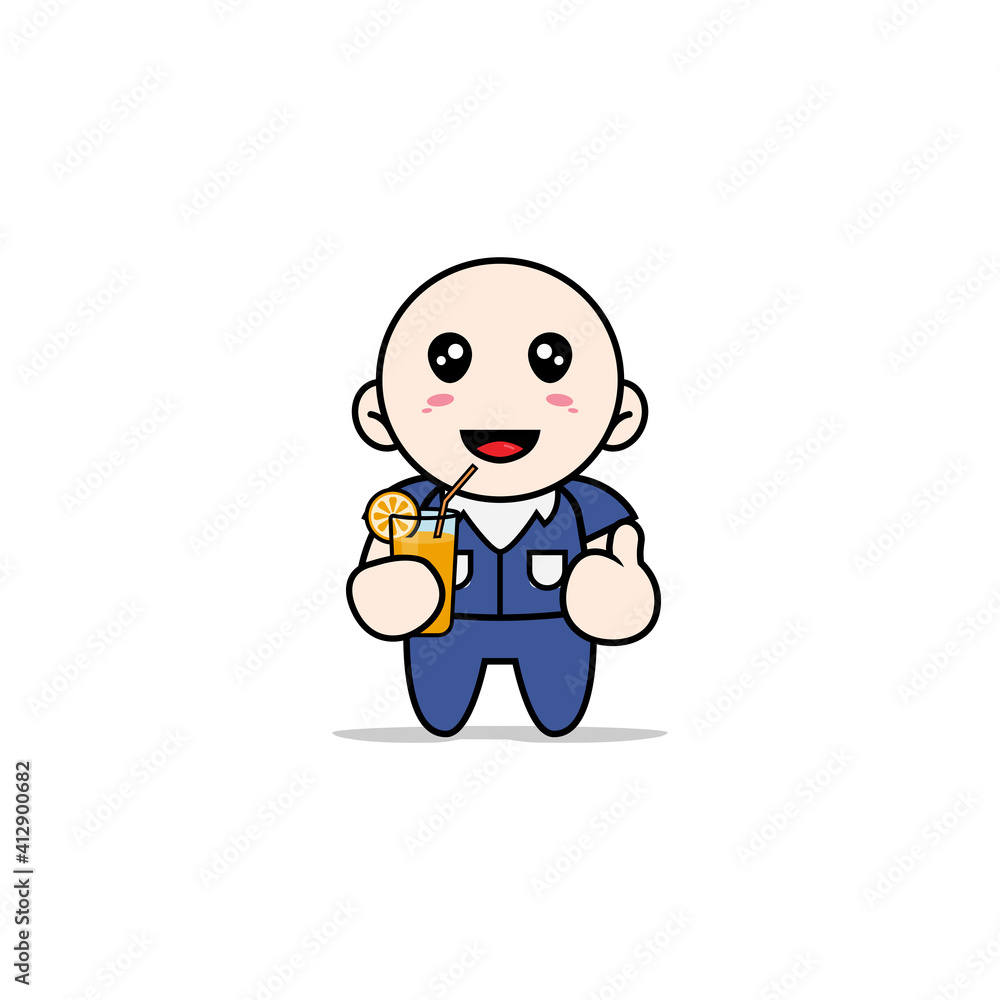 Cute men character holding a cup of juice Cute men character holding a cup of juice