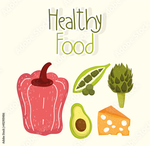 healthy food fresh pepper avocado peas and artichoke