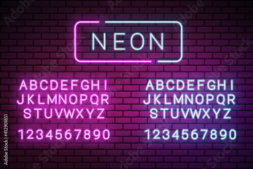 Blue and pink neon alphabet letters vector illustration