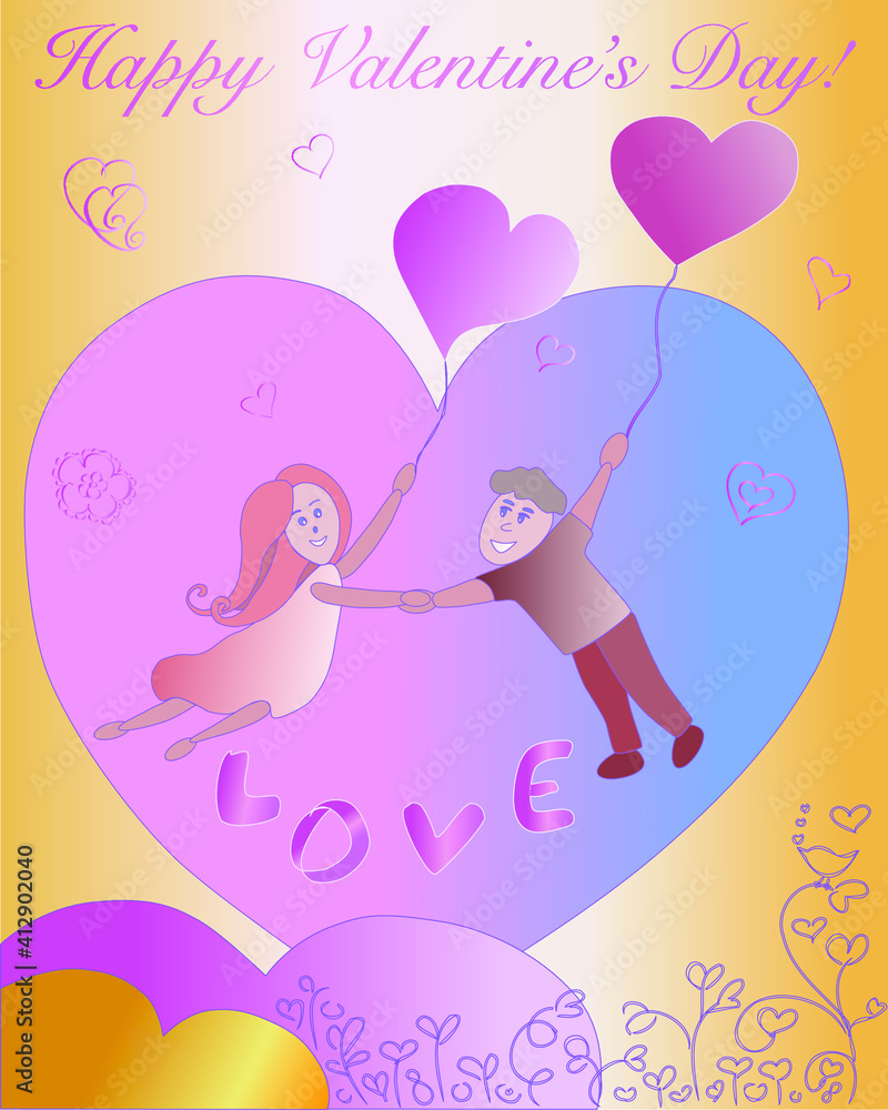 happy valentine's day. card with a couple in love. man and woman 