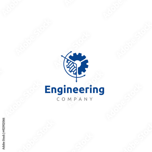 Engineering devolepment logo design. gear vector symbol. Engineering construction sign template
