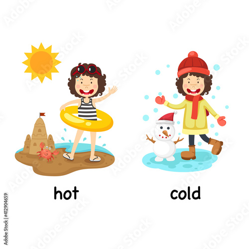 Opposite words hot and cold vector illustration