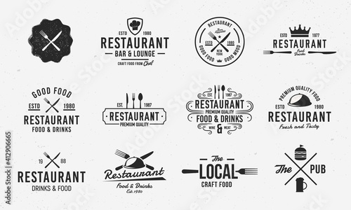 Vector Restaurant logo set. 11 Luxury Restaurant emblems. Cook and Food retro labels, badges, emblems, logo. Restaurant, Pub. Restaurant business Logo templates