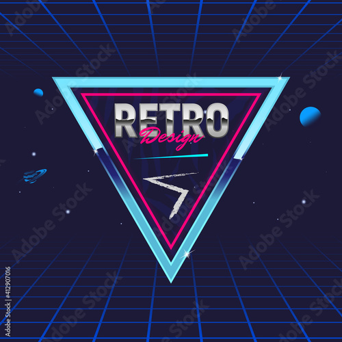 Retro 80's frame. Triangle abstract frame. Template for social media. Hipster design. Retro 80's logo for Night club, music album, invitation. Print for t-shirt. Vector illustration