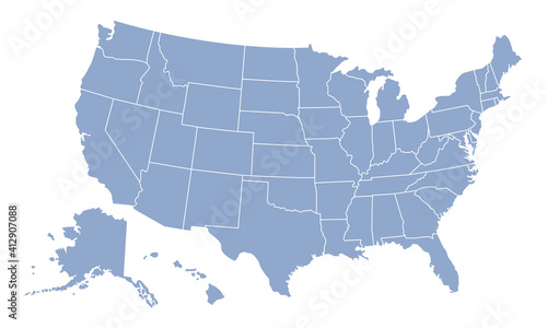 United States of America map. US blank map template. Outline USA map background. Vector illustration