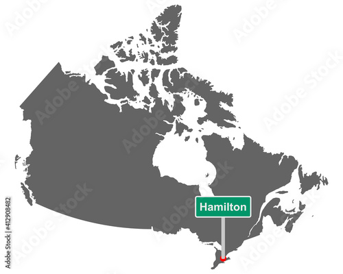 Landkarte von Kanada mit Ortsschild von Hamilton