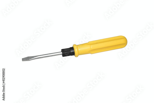 A yellow screwdriver on a white background