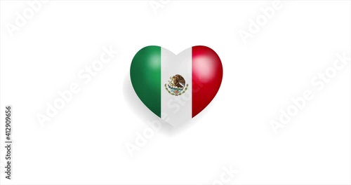 Heart beating with Mexico flag. 3D Seamless Animation. Loopable animation of rendered heart on white background. For mailing, greeting card, web site, shop…