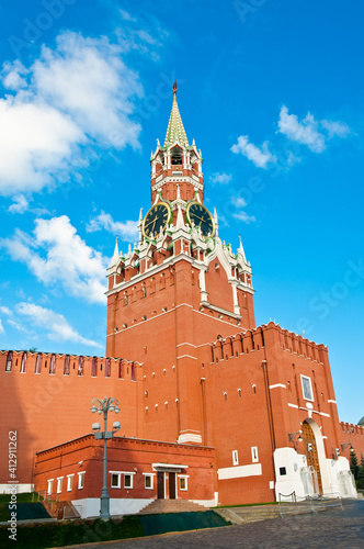 Spasskaya Tower of Moscow Kremlin. Summer morning.  Red Square. Moscow. Russia photo