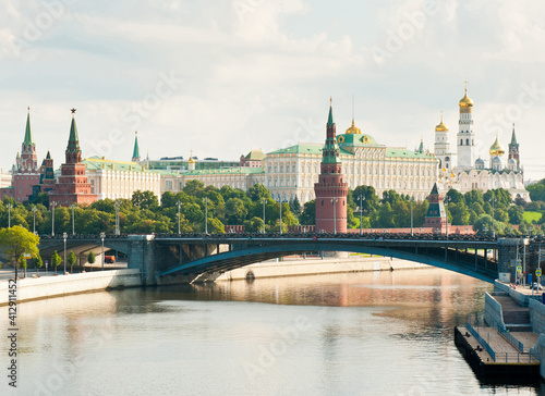 Moscow Kremlin and Moskva river. Sunny summer morning. Russia