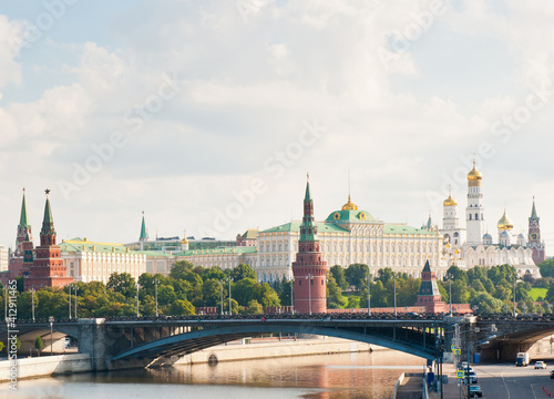 Moscow Kremlin and Moskva river. Sunny summer morning. Russia