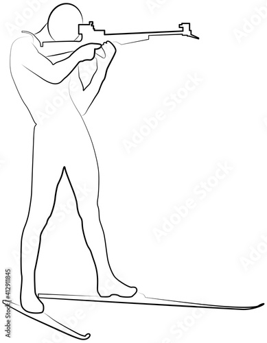 Silhouette biathlon shooter, skier aim at the target. Icon of a sports set