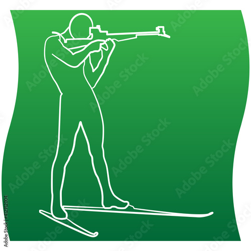 Silhouette biathlon shooter, skier aim at the target. Icon of a sports set