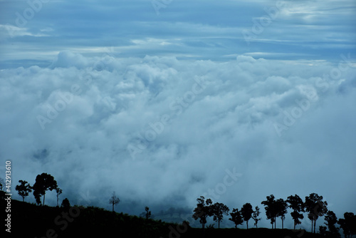 Fog on the mountain in winter