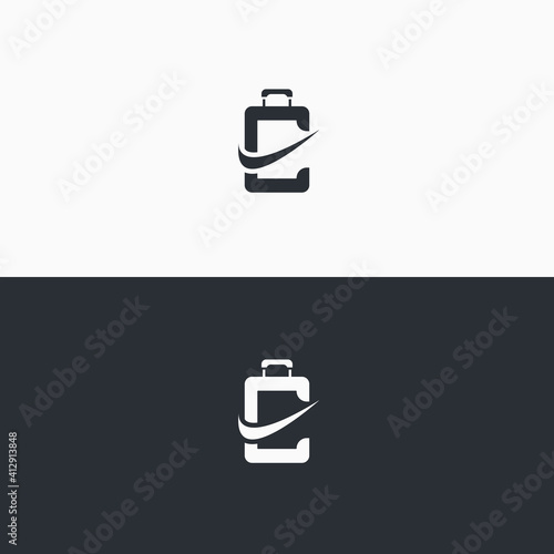C or E travel bag logo template, simple modern design bag travel initial C or E.