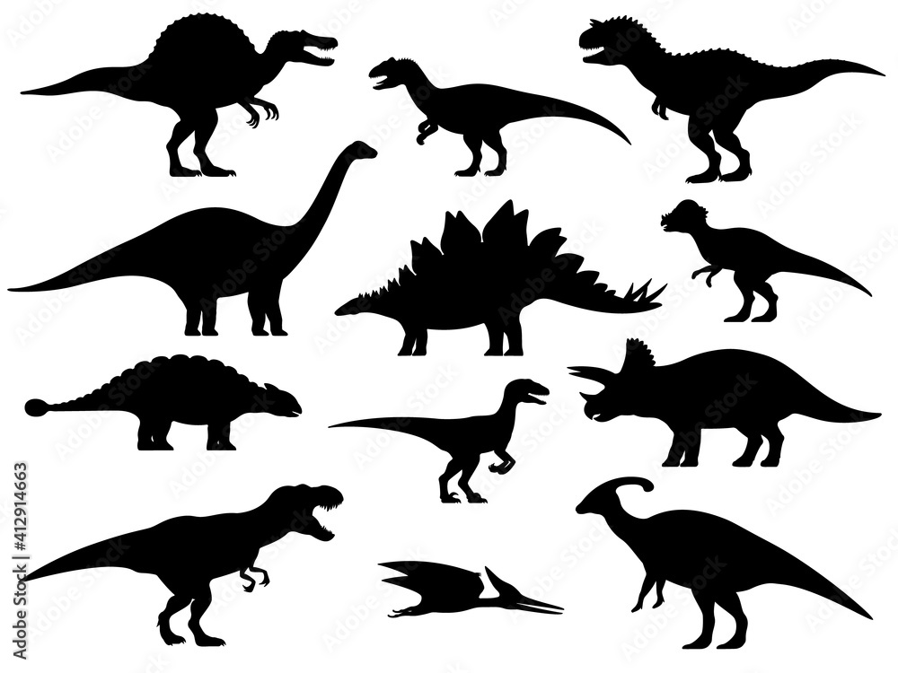 Set silhouettes of dinosaurs