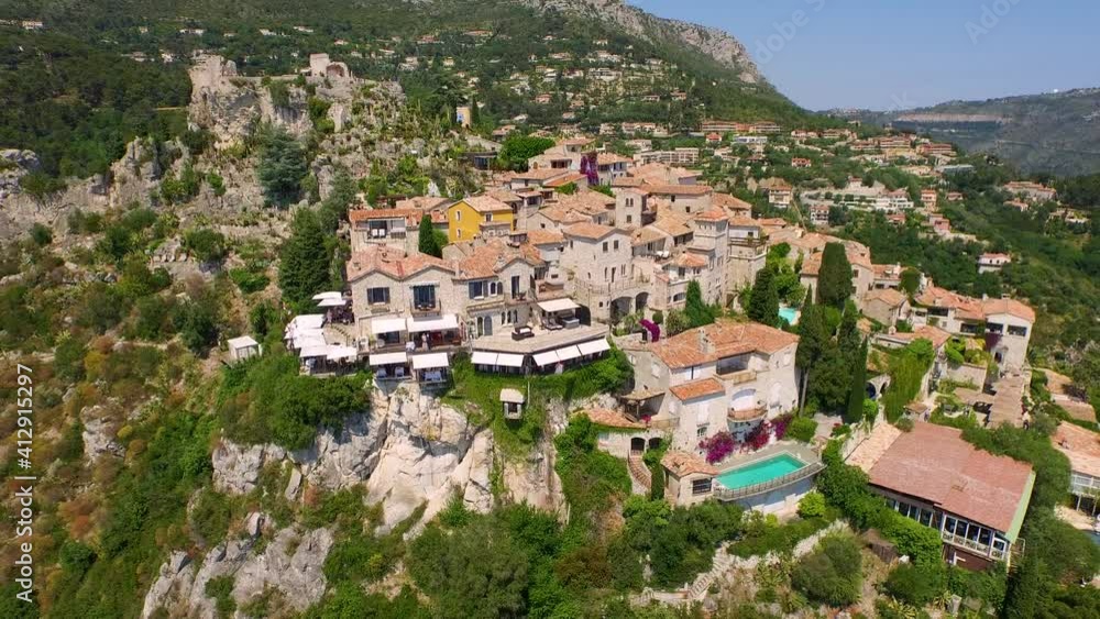 Aerial view of traditional houses at the commune of Èze on the south of France Aerial view of traditional houses at the commune of Èze on the south of France