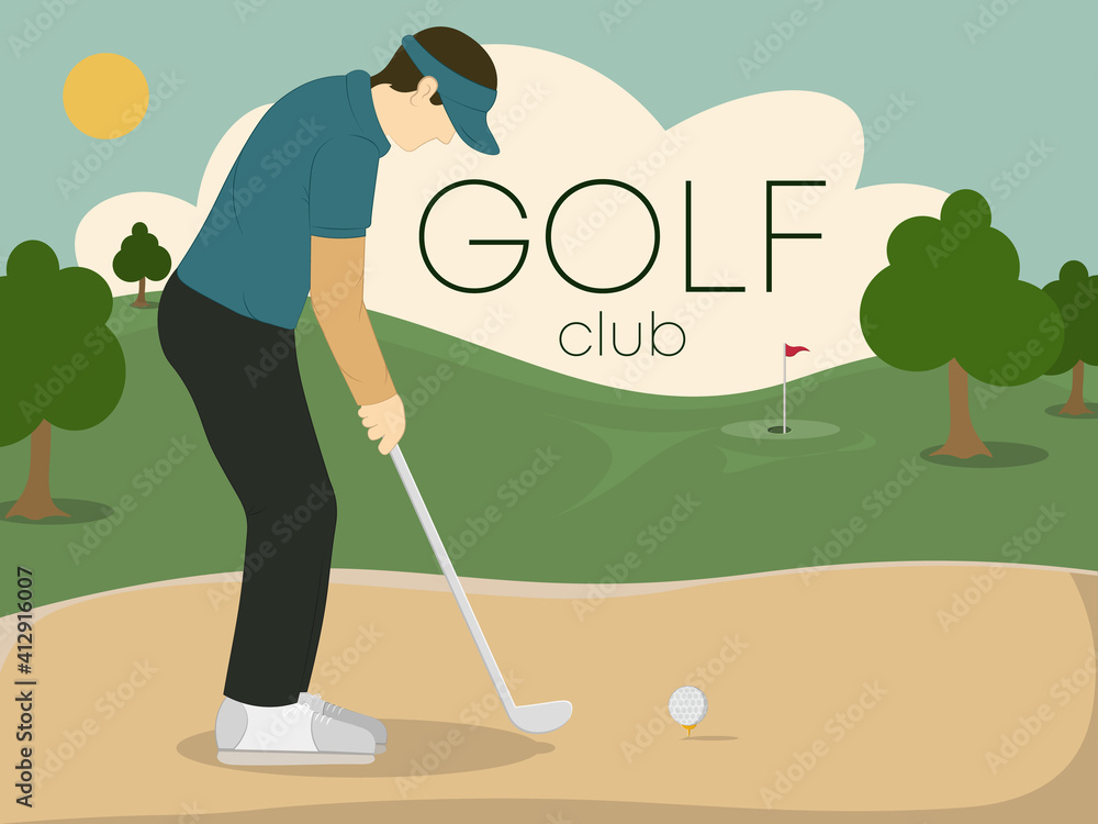 Golf course, country sports club or resort flat vector web banner. Golf tournament poster Golf course, country sports club or resort flat vector web banner. Golf tournament poster