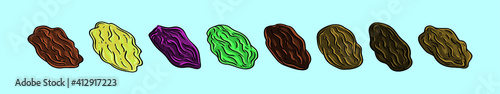 set of raisin cartoon icon design template with various models. vector illustration isolated on blue background