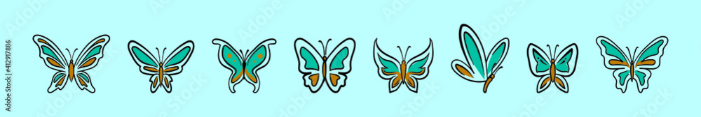set of butterflies cartoon icon design template with various models. vector illustration isolated on blue background
