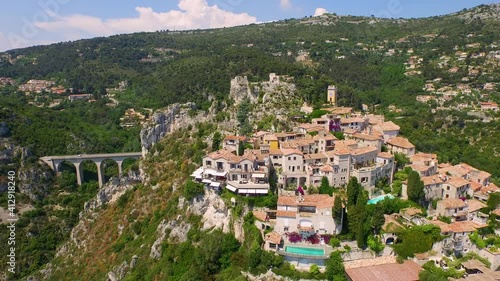 Aerial view of traditional houses at the commune of Èze on the south of France