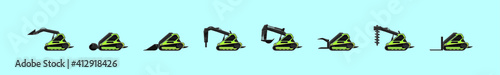 set of skid steer cartoon icon design template with various models. vector illustration isolated on blue background