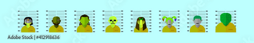 set of mugshot cartoon icon design template with various models. vector illustration isolated on blue background
