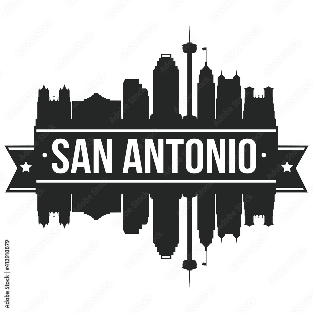 San Antonio Texas USA Skyline Silhouette Design City Vector Art Famous Buildings Stamp Stencil.