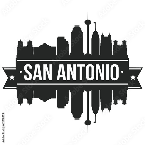San Antonio Texas USA Skyline Silhouette Design City Vector Art Famous Buildings Stamp Stencil.