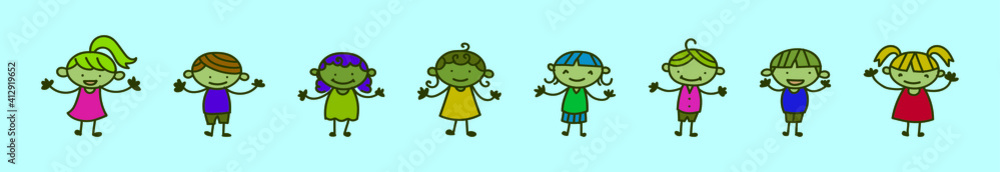 set of children cartoon icon design template with various models. vector illustration isolated on blue background set of children cartoon icon design template with various models. vector illustration isolated on blue background