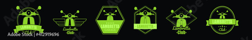 set of lambretta logo cartoon icon design template with various models. vector illustration isolated on black background
