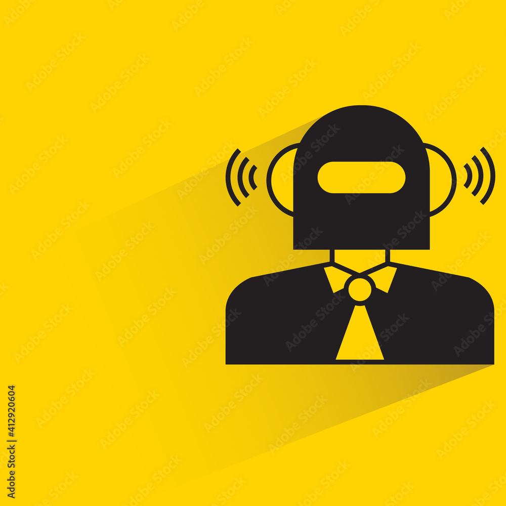 robot businessman with shadow on yellow background