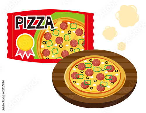 冷凍ピザのベクターイラスト　冷凍食品