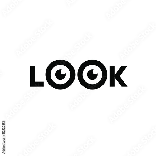 look letter logo concept look words with letter o as eye icon vector illustration suitable for fashion, optical, traveling, education, search engine application web logo design